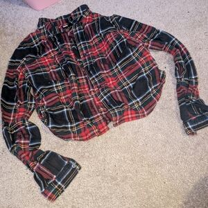 BDG Red and Black Plaid Button Down Shirt Crop Top